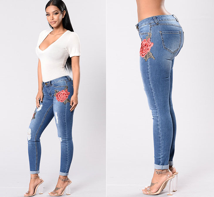 Embroidery jeans stretch jeans pants