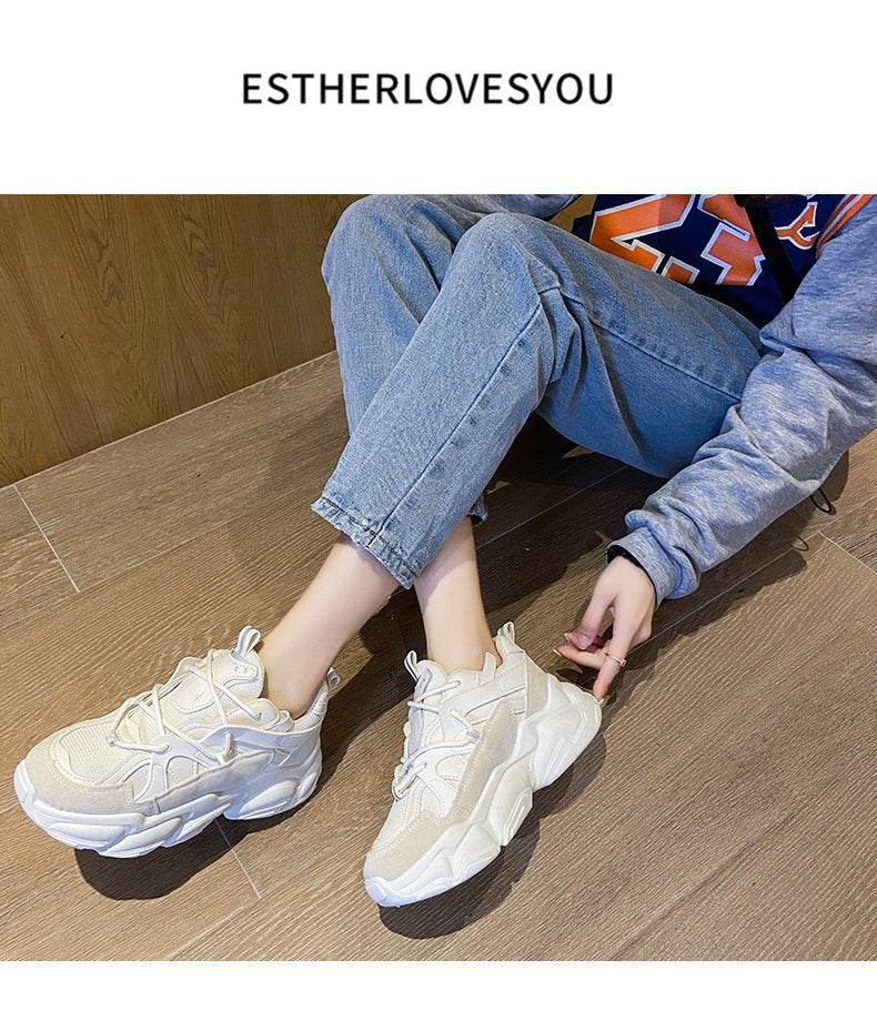 Spring Fashion New Women's Vulcanized Shoes Platform Comfortable Lace-up Round Head Casual Shoes Breathable Mesh Sneakers