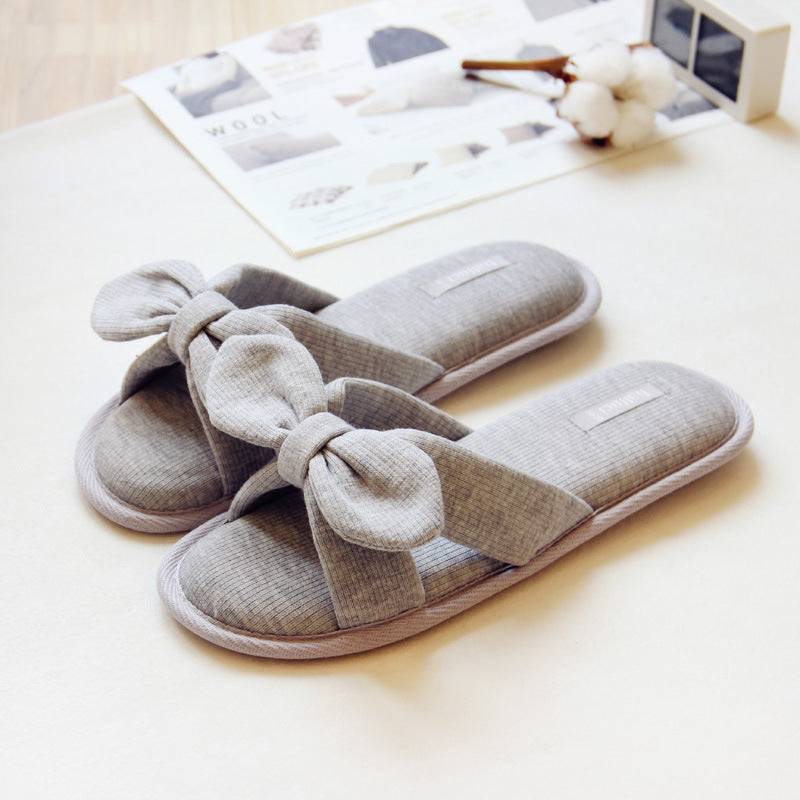 Summer day air cotton bow slippers antiskid bathroom slippers lovely slippers home slippers