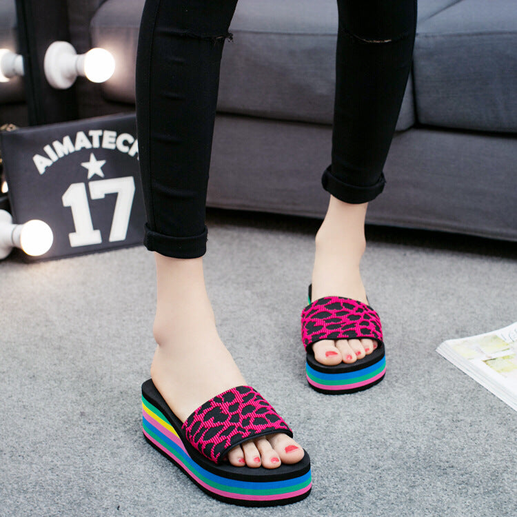 Hot word with Liangtuo platform slope with thick bottom slip Home Furnishing lady shoes slippers wholesale summer beach