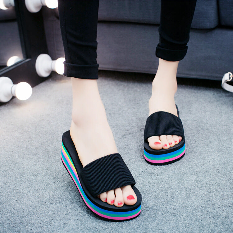 Hot word with Liangtuo platform slope with thick bottom slip Home Furnishing lady shoes slippers wholesale summer beach