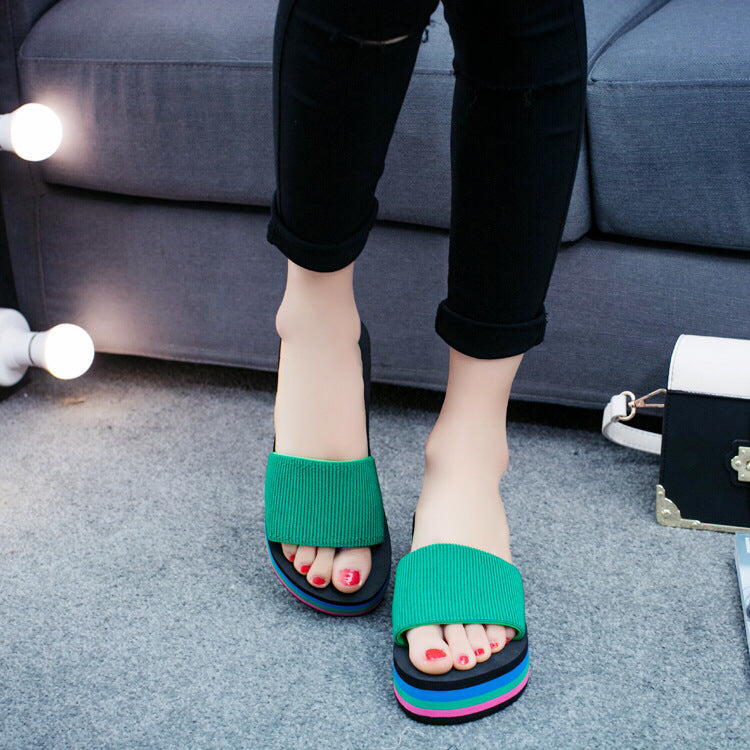 Hot word with Liangtuo platform slope with thick bottom slip Home Furnishing lady shoes slippers wholesale summer beach