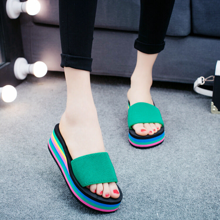 Hot word with Liangtuo platform slope with thick bottom slip Home Furnishing lady shoes slippers wholesale summer beach