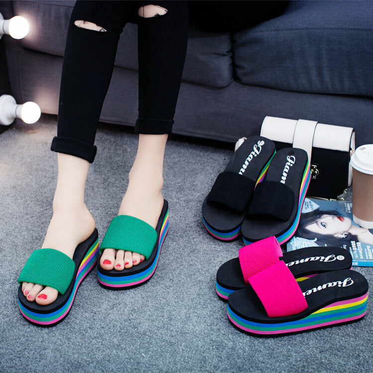 Hot word with Liangtuo platform slope with thick bottom slip Home Furnishing lady shoes slippers wholesale summer beach