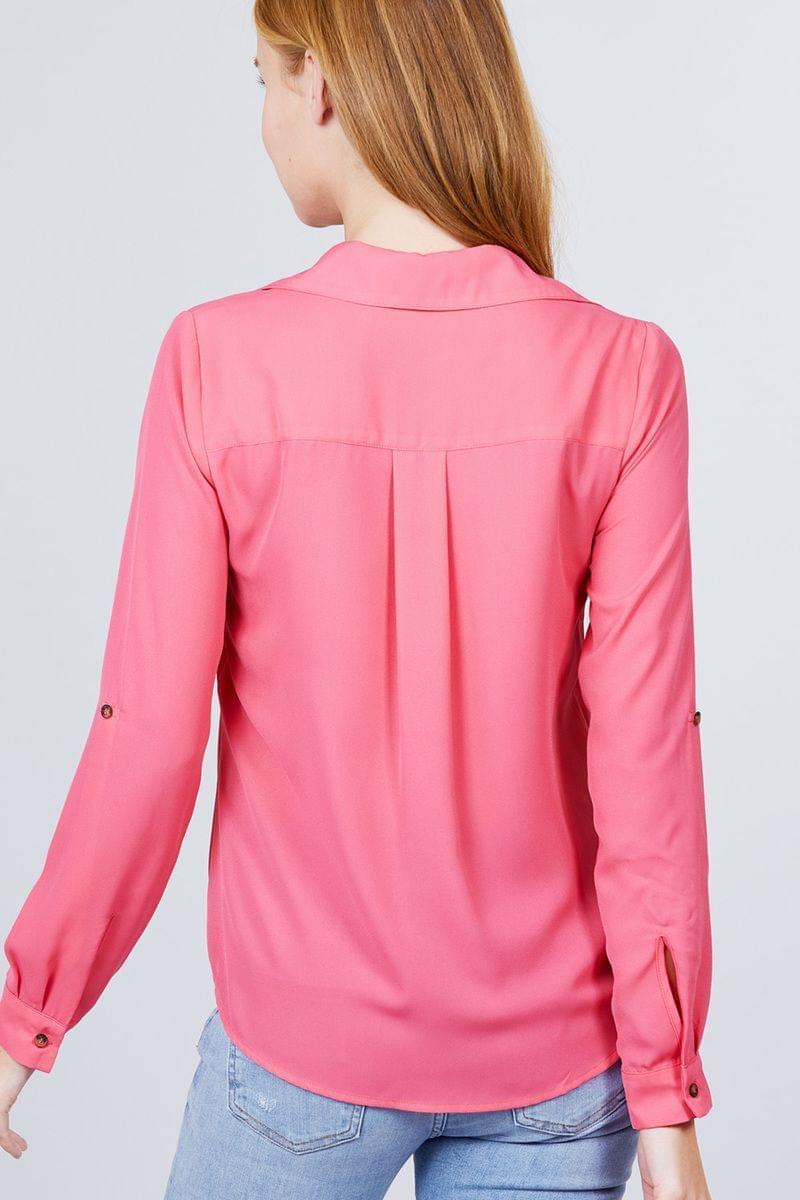 Women sleeve pocket woven blouse