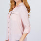 3/4 Roll Up Sleeve Pocket W/zipper Detail Woven Blouse