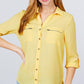 3/4 Roll Up Sleeve Pocket W/zipper Detail Woven Blouse