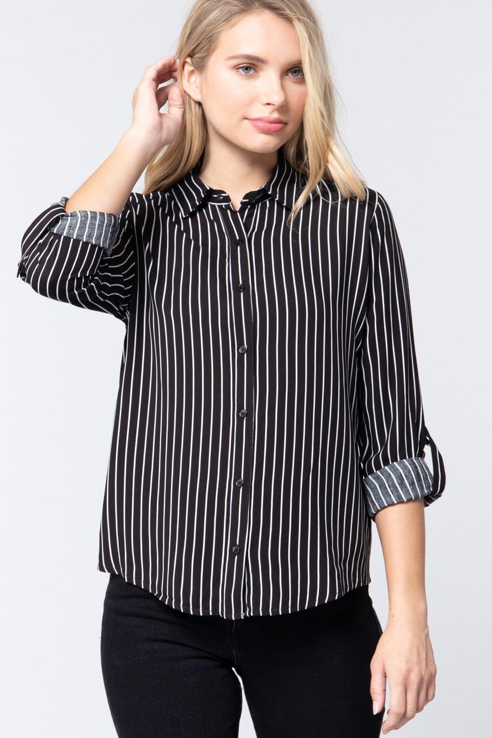 Products 3/4 Roll Up Slv Stripe Print Shirt