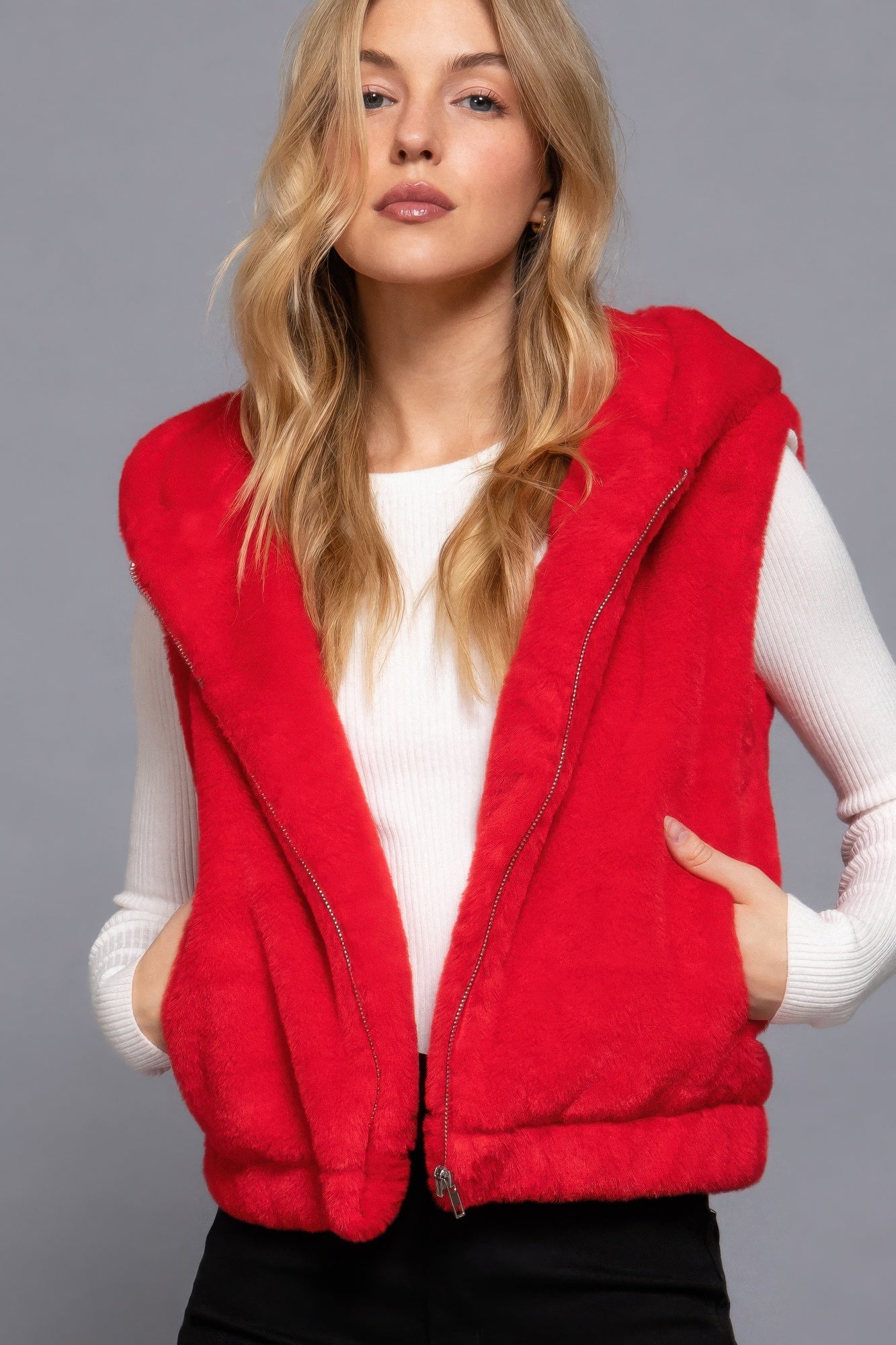 Faux Fur Hooded Vest Women's