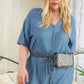 Short Sleeve Collar V Neck Waist Elastic Side Pocket Button Down Knit Romper