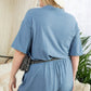 Short Sleeve Collar V Neck Waist Elastic Side Pocket Button Down Knit Romper