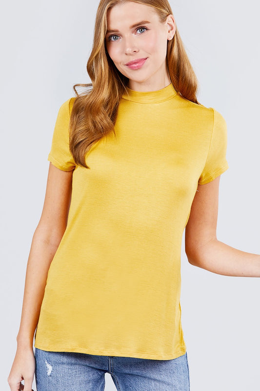 Short Sleeve Mock Neck Rayon Spandex Rib Top