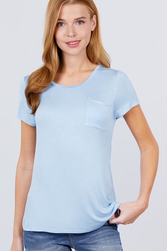 Short Sleeve Scoop Neck Top With Pocket