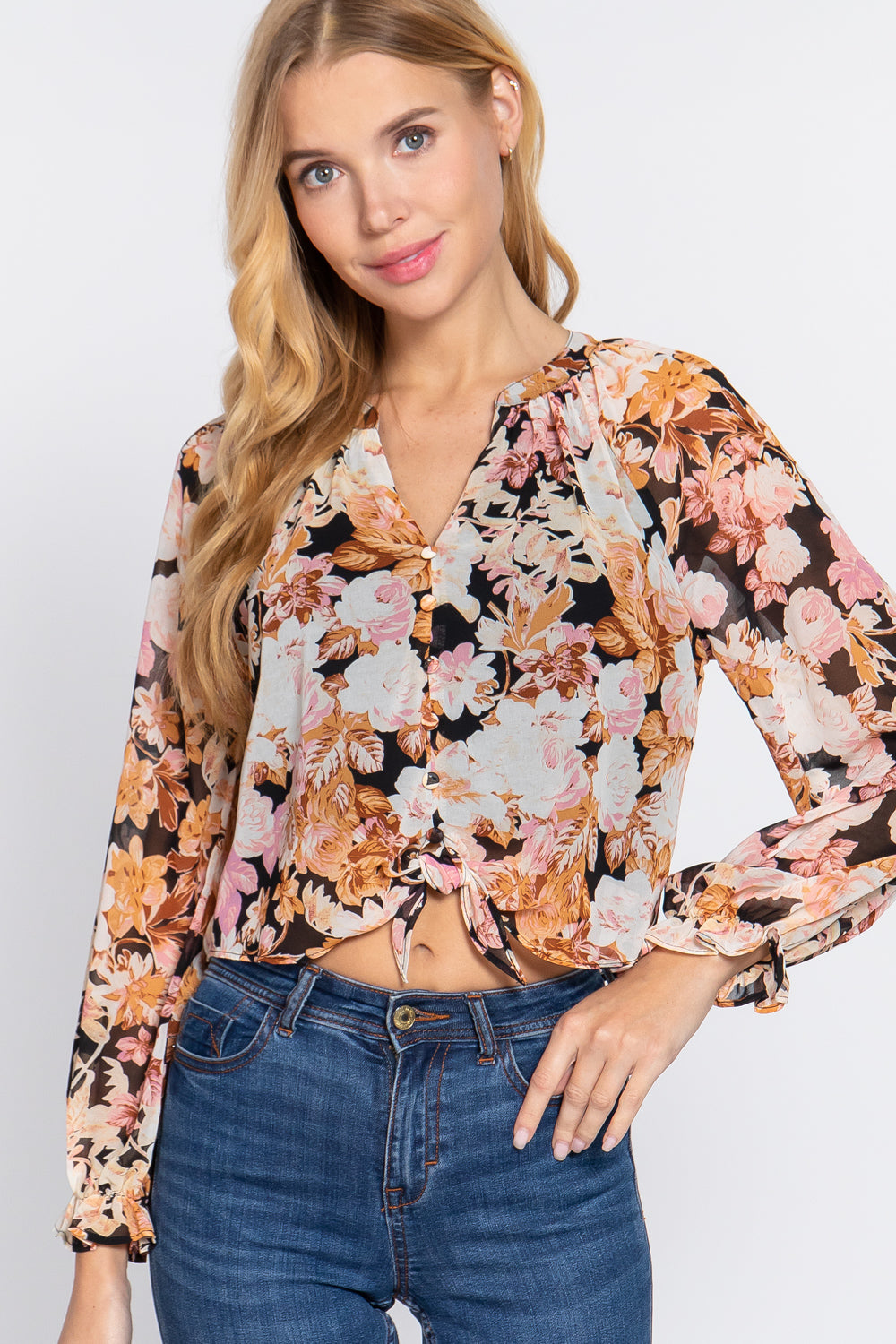 Front Tie Detail Print Woven Blouse - SIUM