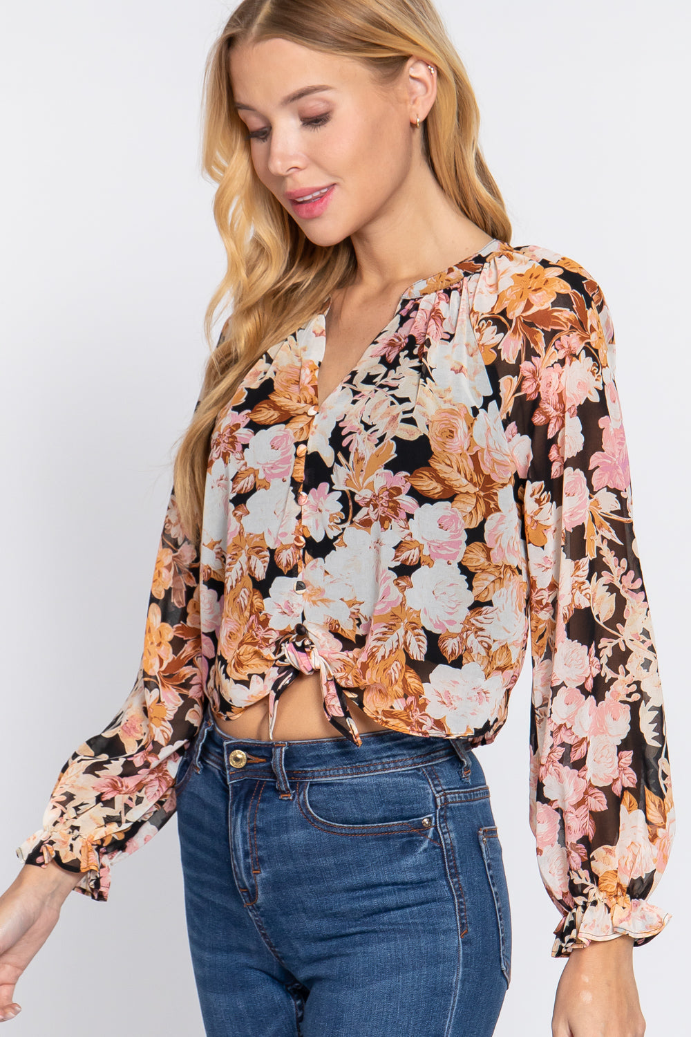 Front Tie Detail Print Woven Blouse - SIUM