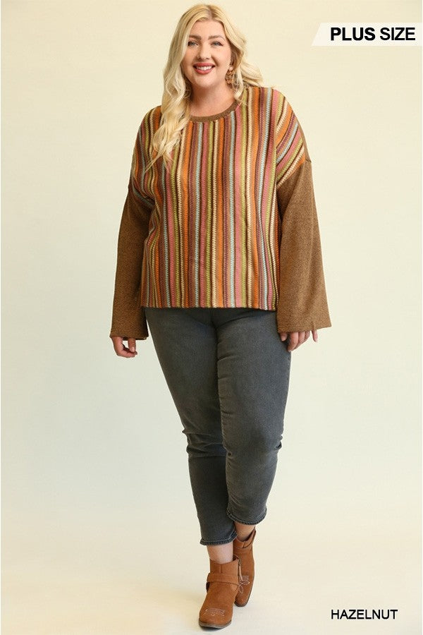 Novelty Knit And Solid Knit Mixed Loose Top - SIUM