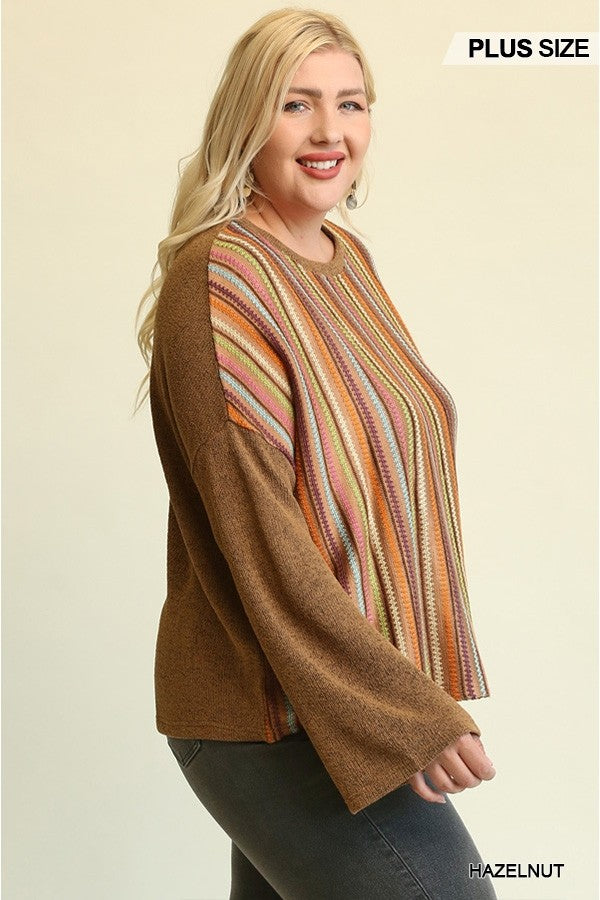 Novelty Knit And Solid Knit Mixed Loose Top - SIUM