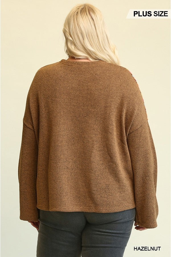 Novelty Knit And Solid Knit Mixed Loose Top - SIUM