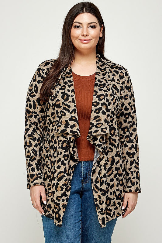 Plus Size, Animal Leopard Printed Knit Cardigan - SIUM