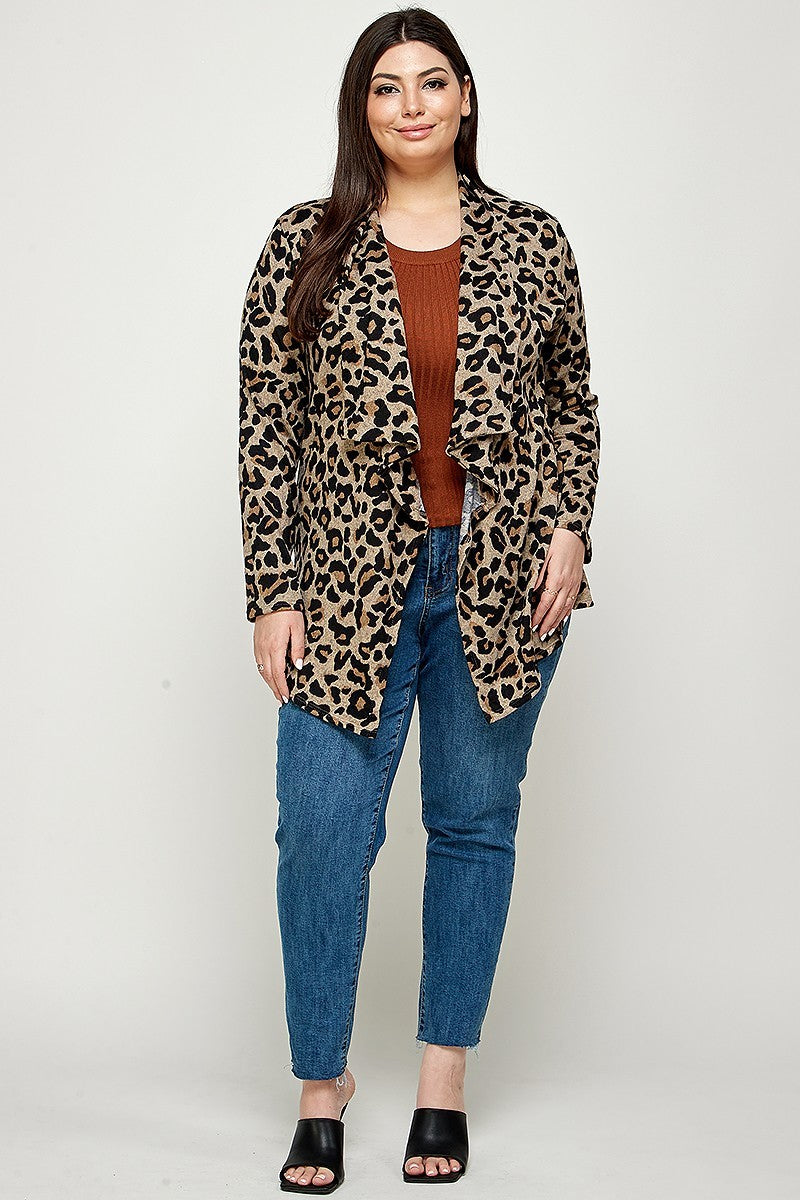 Plus Size, Animal Leopard Printed Knit Cardigan - SIUM