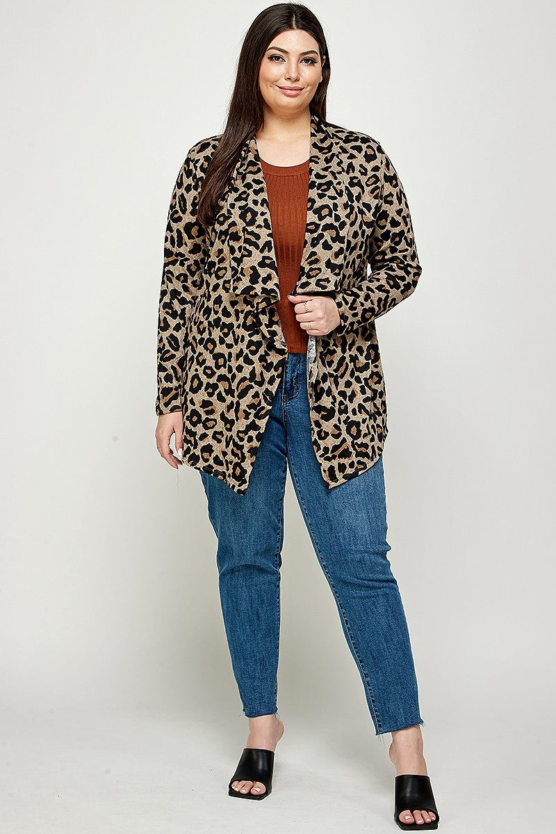 Plus Size, Animal Leopard Printed Knit Cardigan - SIUM