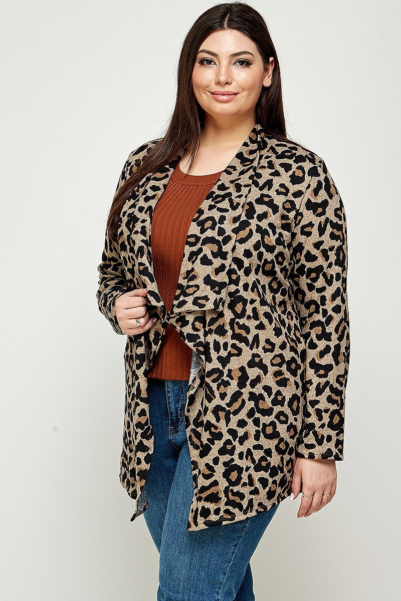 Plus Size, Animal Leopard Printed Knit Cardigan - SIUM