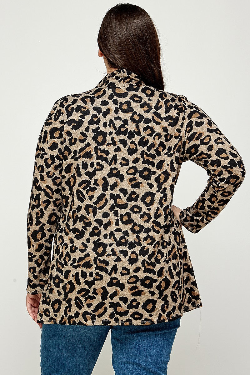 Plus Size, Animal Leopard Printed Knit Cardigan - SIUM