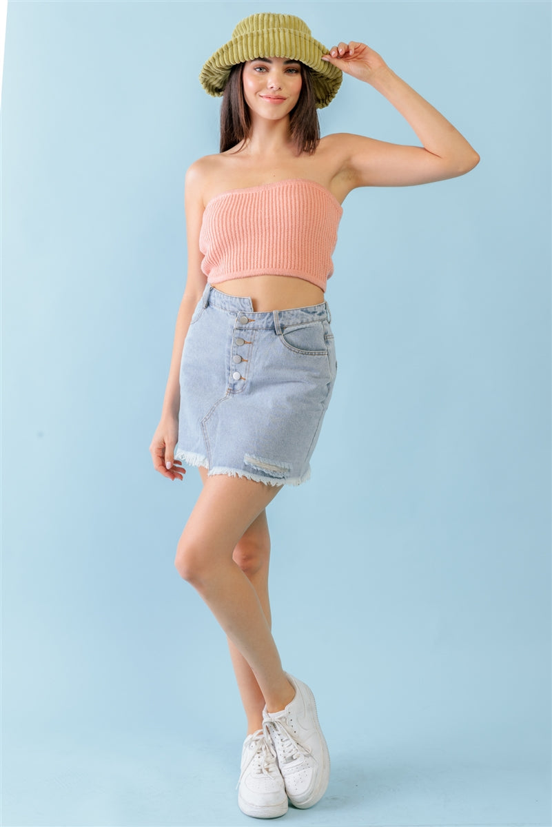 Dusty Peach Knit Strapless Crop Top - SIUM