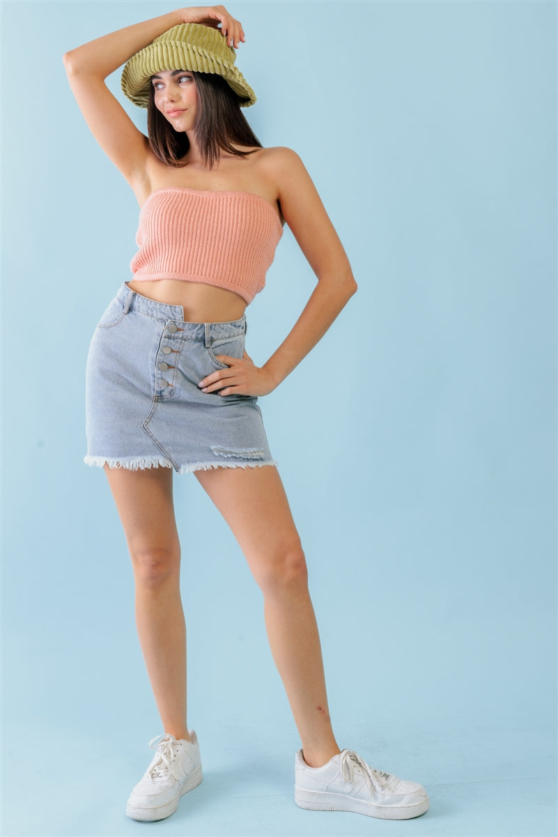 Dusty Peach Knit Strapless Crop Top - SIUM