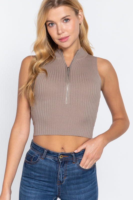 Sleeveless Rib Sweater Top W/zipper - SIUM