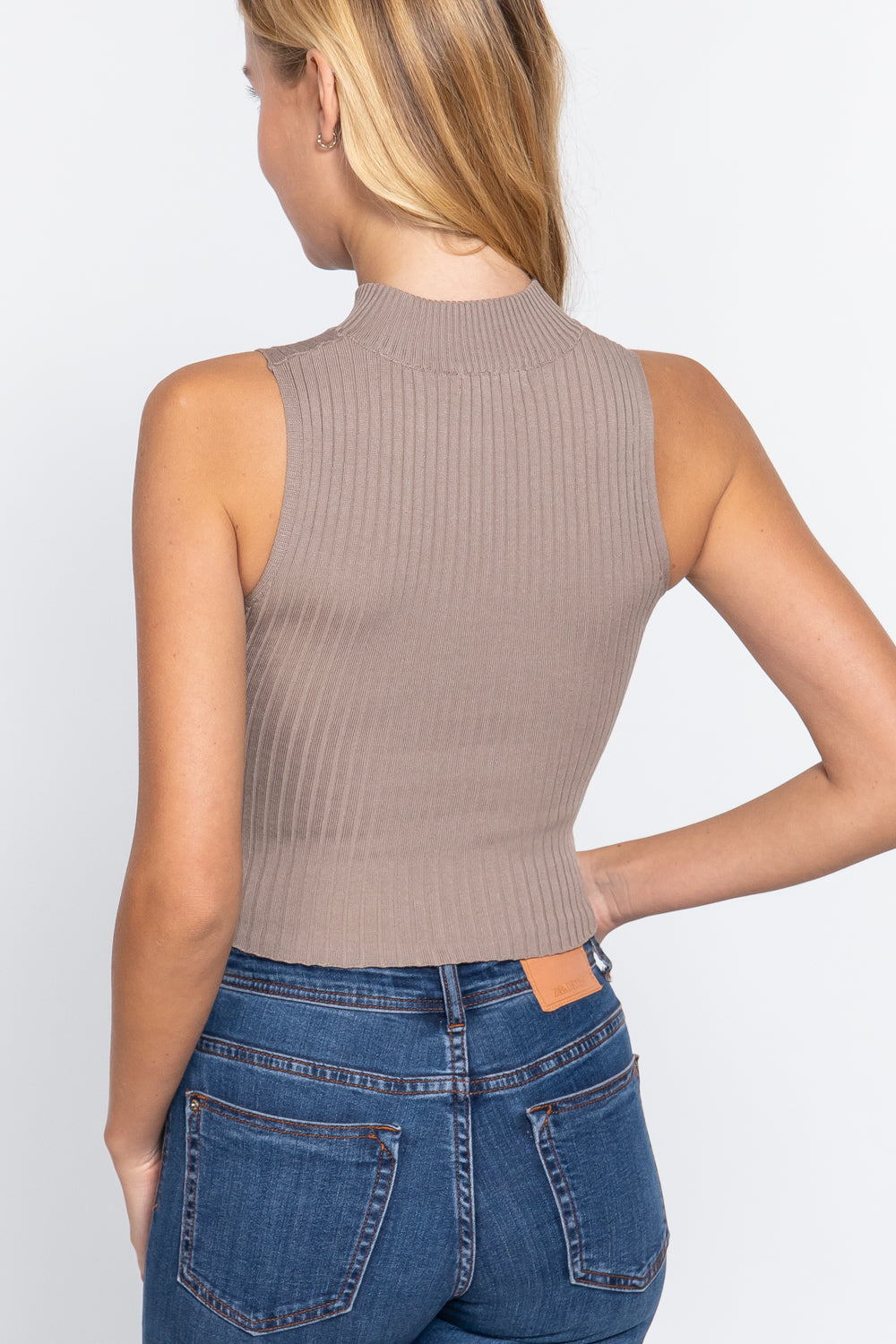 Sleeveless Rib Sweater Top W/zipper - SIUM