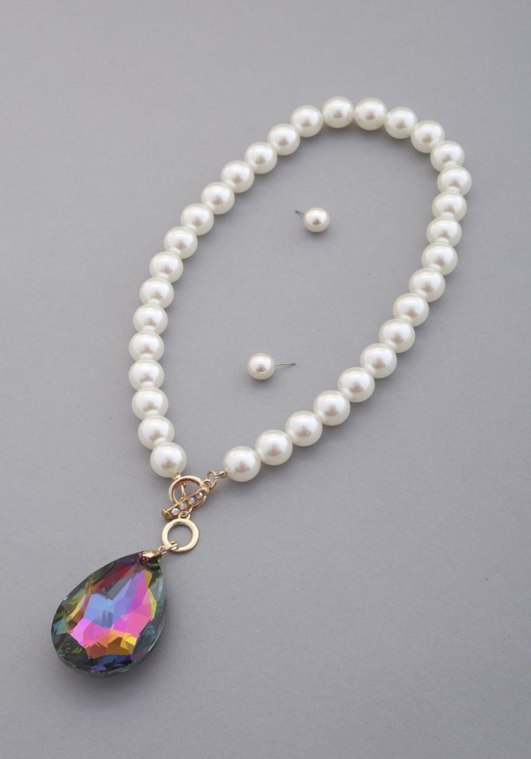 Crystal Teardrop Pendant Beaded Necklace - SIUM