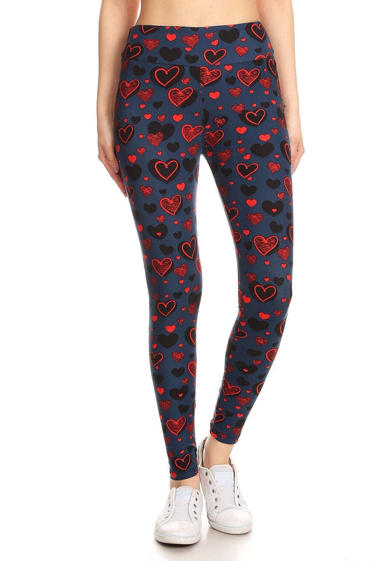 Yoga Style Banded Lined Heart Print, Full Length Leggings In A Slim Fitting Style With A Banded High Waist - SIUM