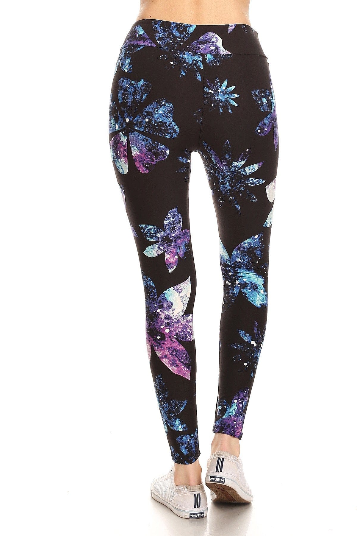 Yoga Style Banded Lined Galaxy Silhouette Floral Print, Full Length Leggings In A Slim Fitting Style With A Banded High Waist - SIUM