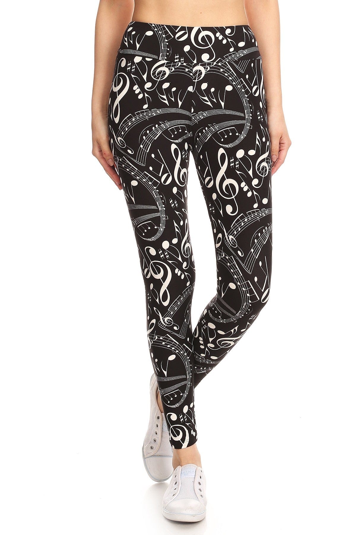 Yoga Style Banded Lined Music Note Print, Full Length Leggings In A Slim Fitting Style With A Banded High Waist - SIUM