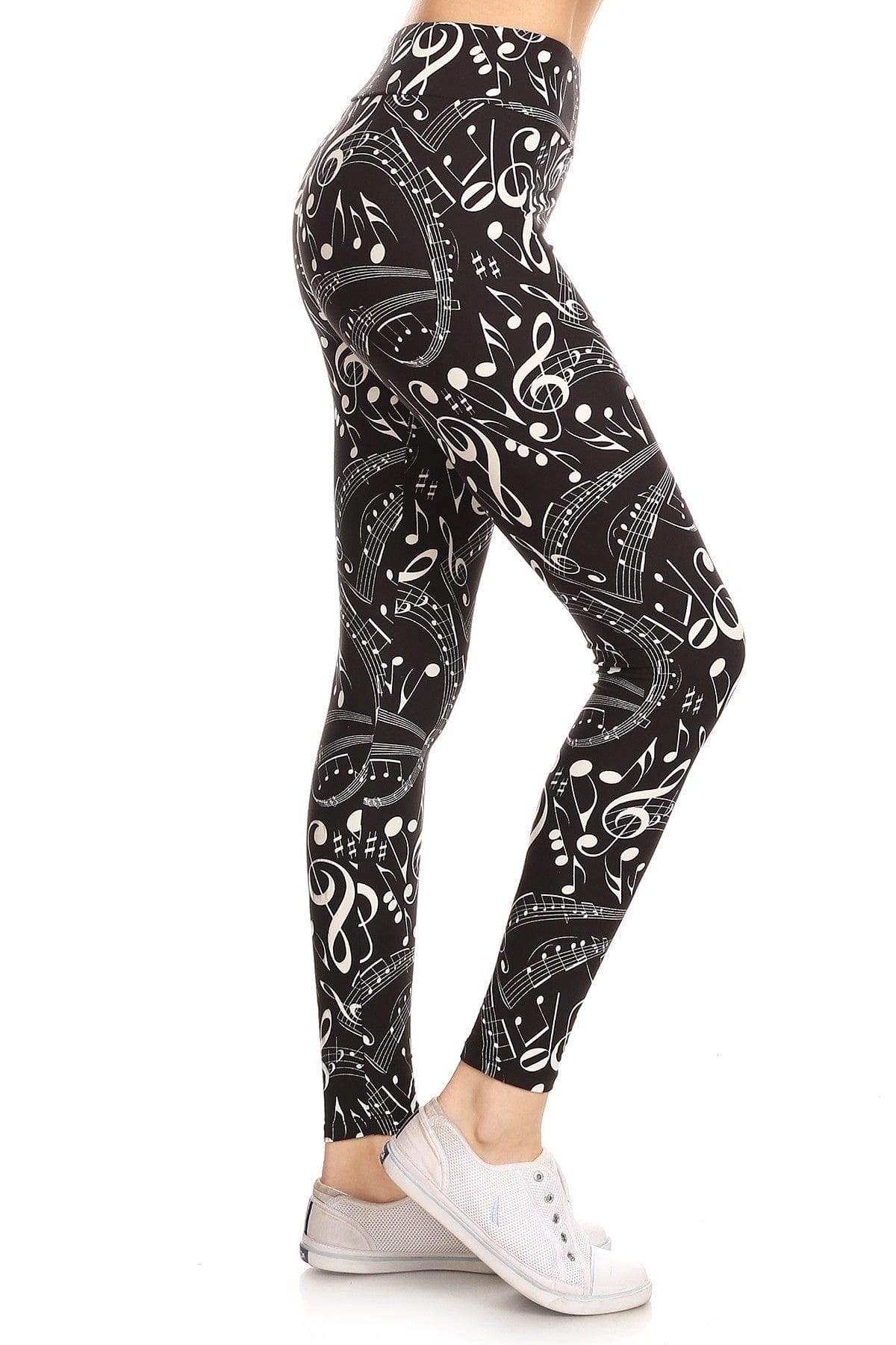 Yoga Style Banded Lined Music Note Print, Full Length Leggings In A Slim Fitting Style With A Banded High Waist - SIUM