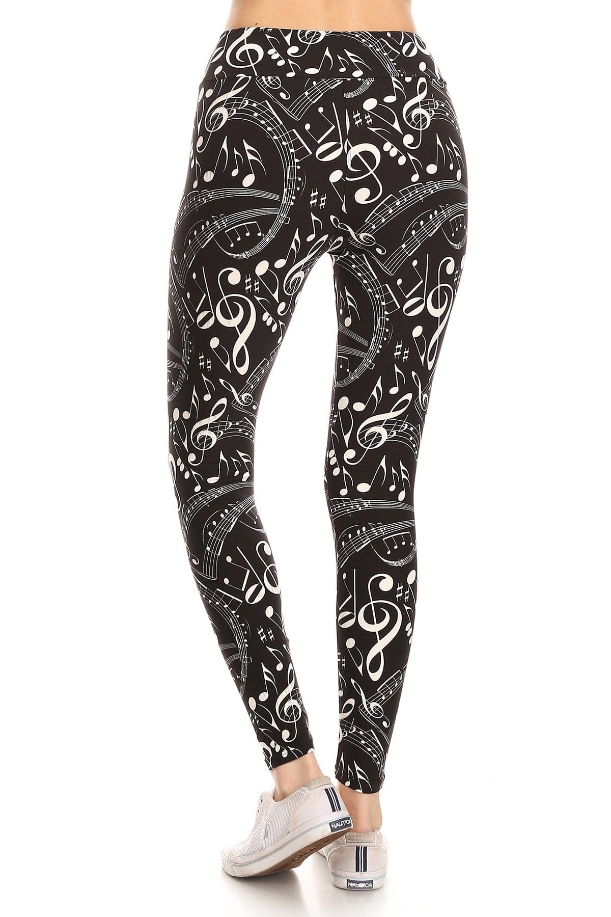 Yoga Style Banded Lined Music Note Print, Full Length Leggings In A Slim Fitting Style With A Banded High Waist - SIUM