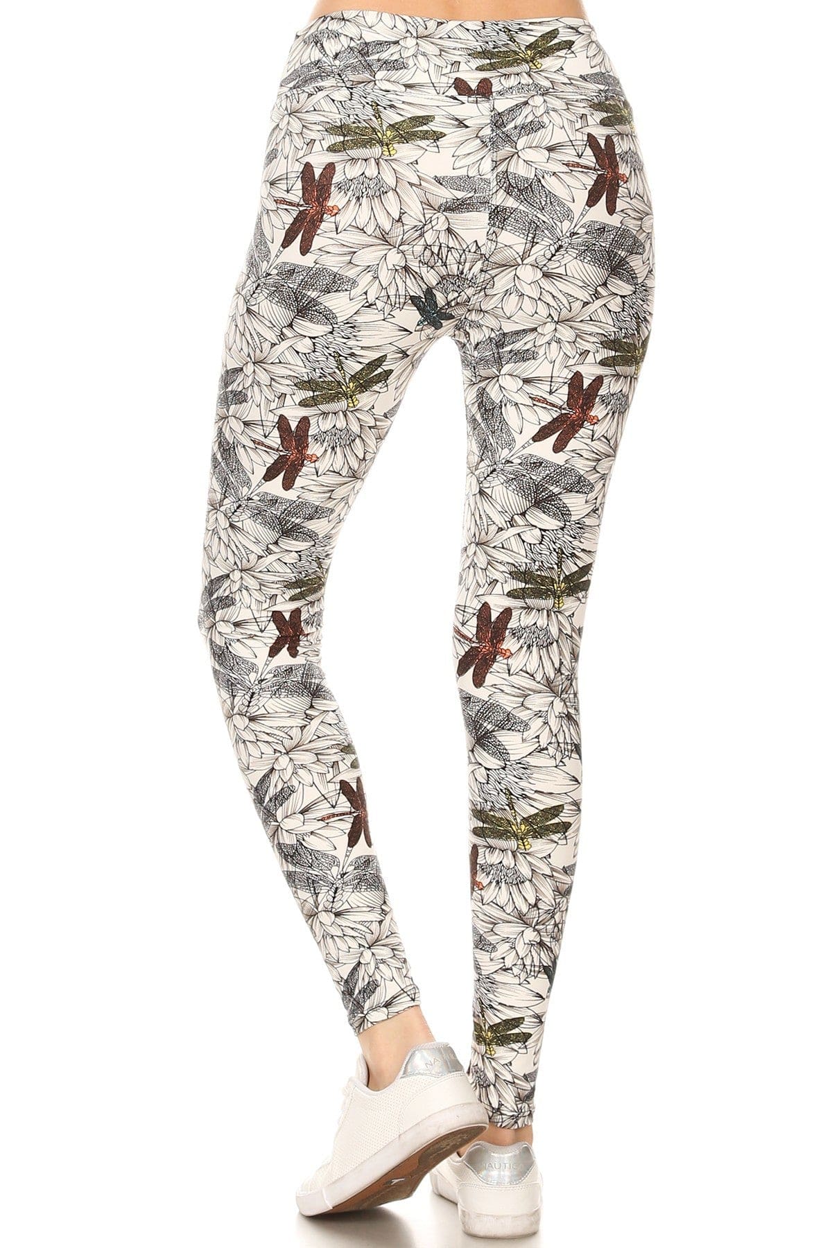 Yoga Style Banded Lined Dragonfly Print, Full Length Leggings In A Slim Fitting Style With A Banded High Waist - SIUM