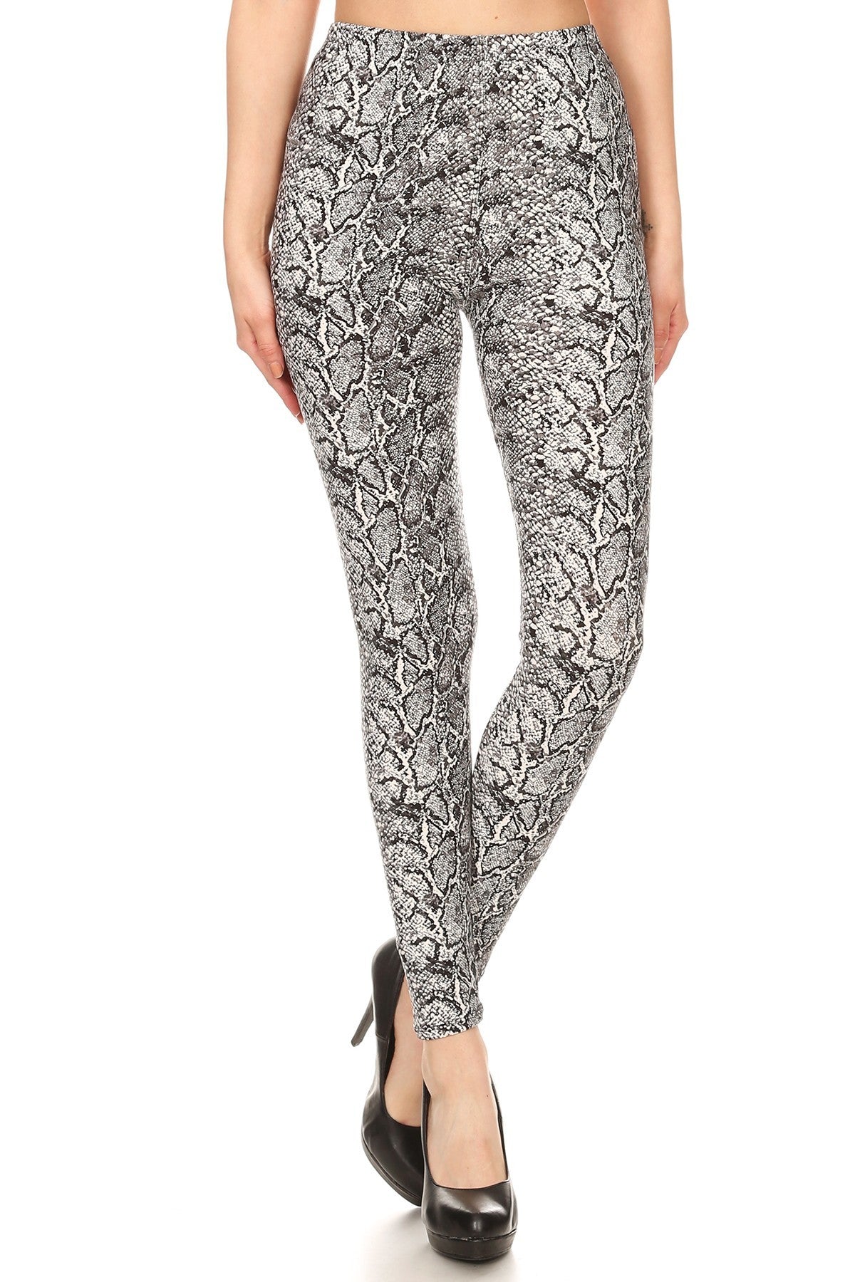 Snakeskin Print, Full Length, High Waisted Leggings In A Fitted Style With An Elastic Waistband - SIUM