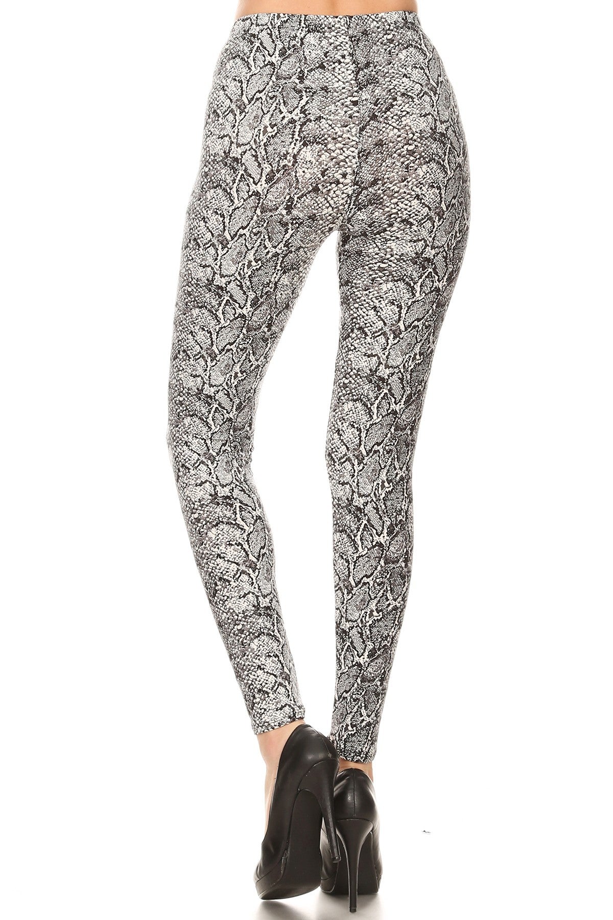 Snakeskin Print, Full Length, High Waisted Leggings In A Fitted Style With An Elastic Waistband - SIUM