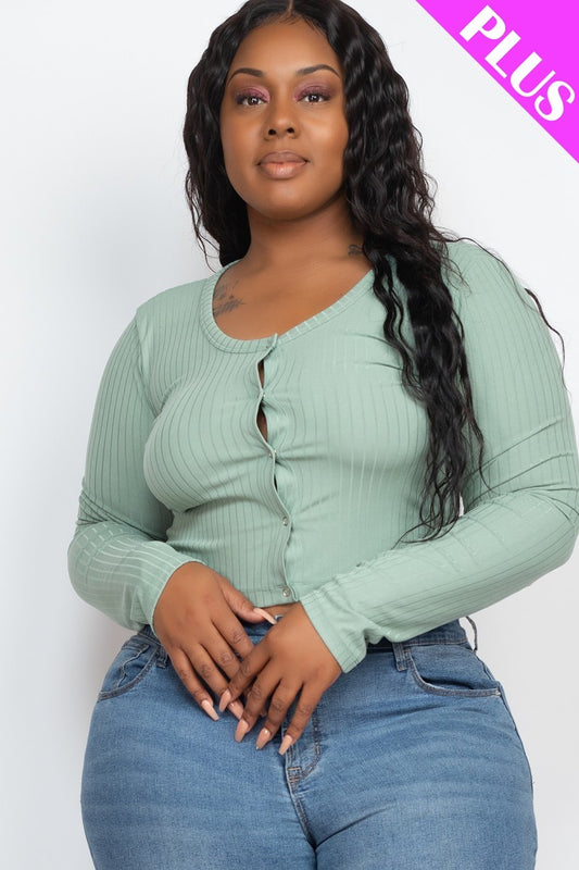 Plus Size Button Up Cropped Top - SIUM