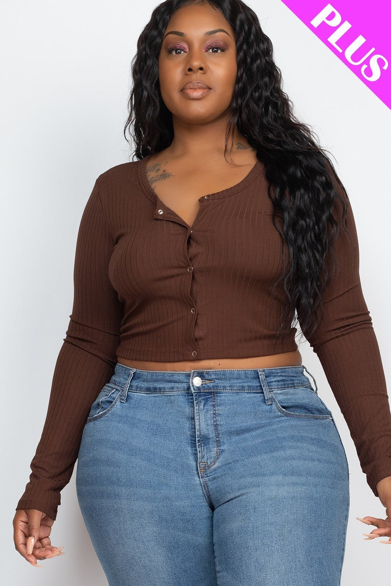 Plus Size Button Up Cropped Top - SIUM