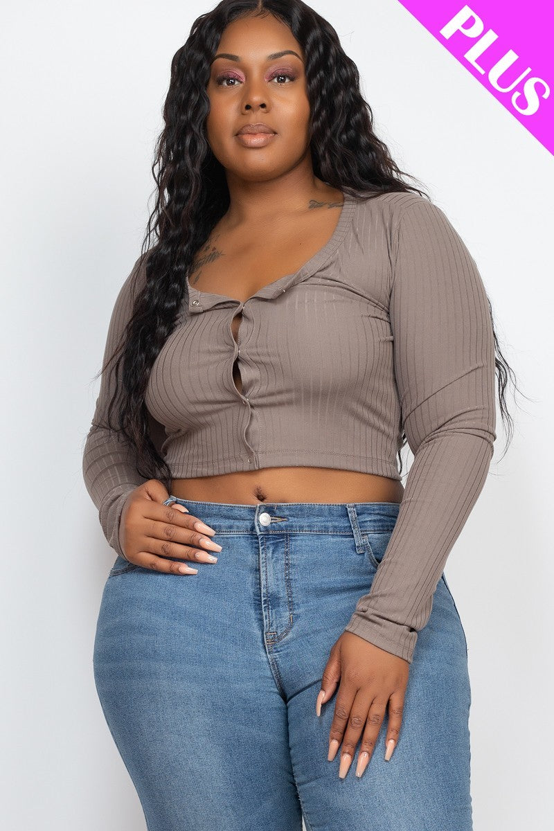 Plus Size Button Up Cropped Top - SIUM