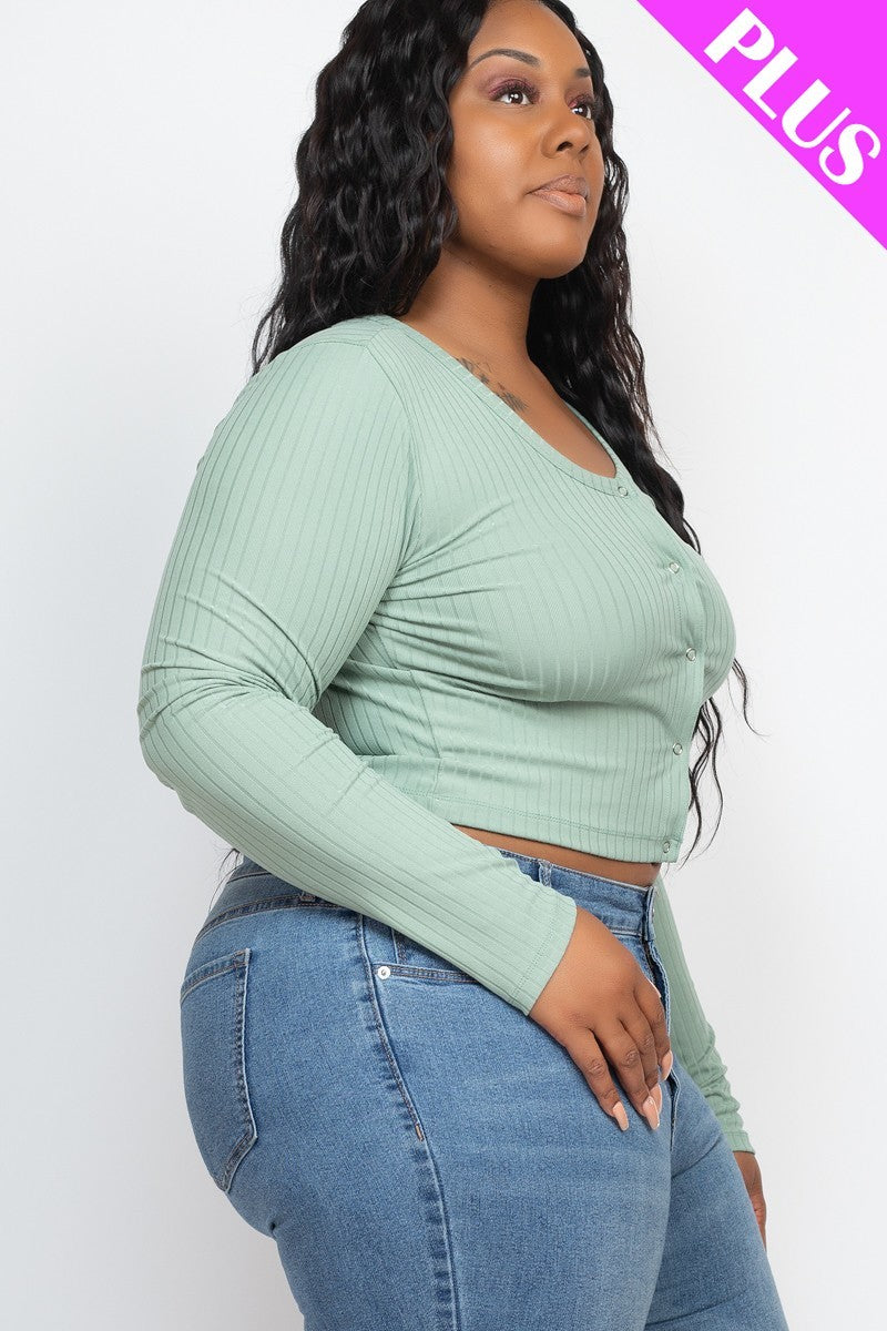 Plus Size Button Up Cropped Top - SIUM