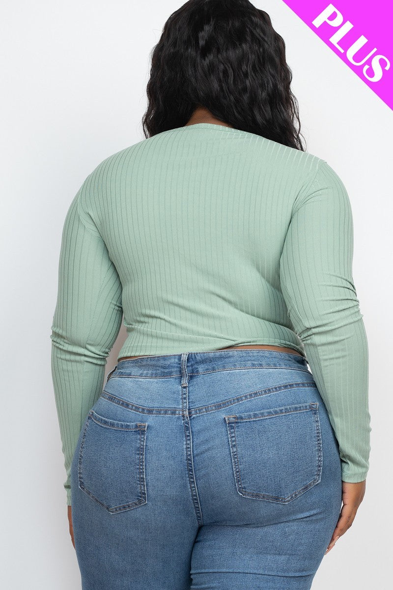 Plus Size Button Up Cropped Top - SIUM