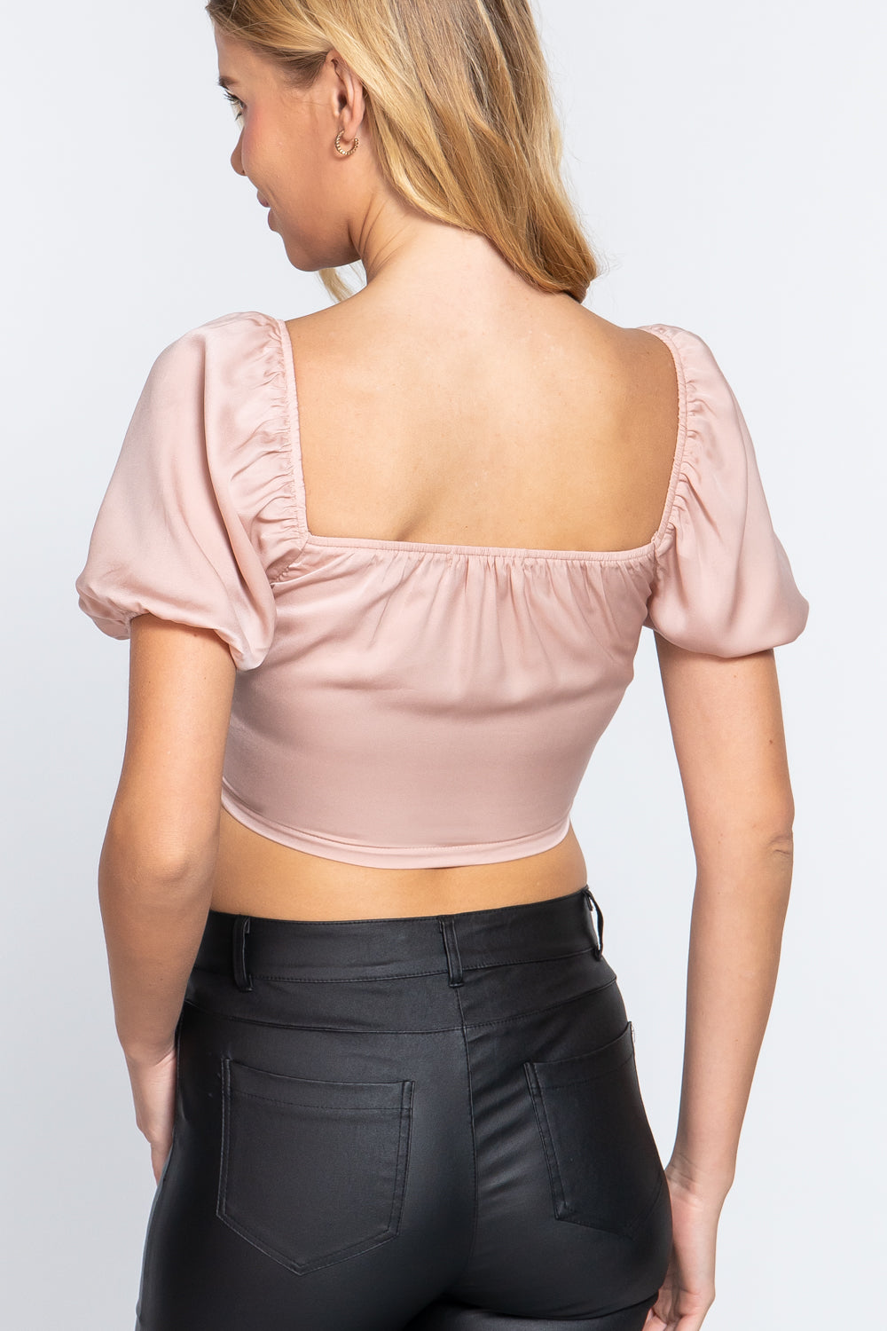 Short Slv Shirring Satin Crop Top - SIUM