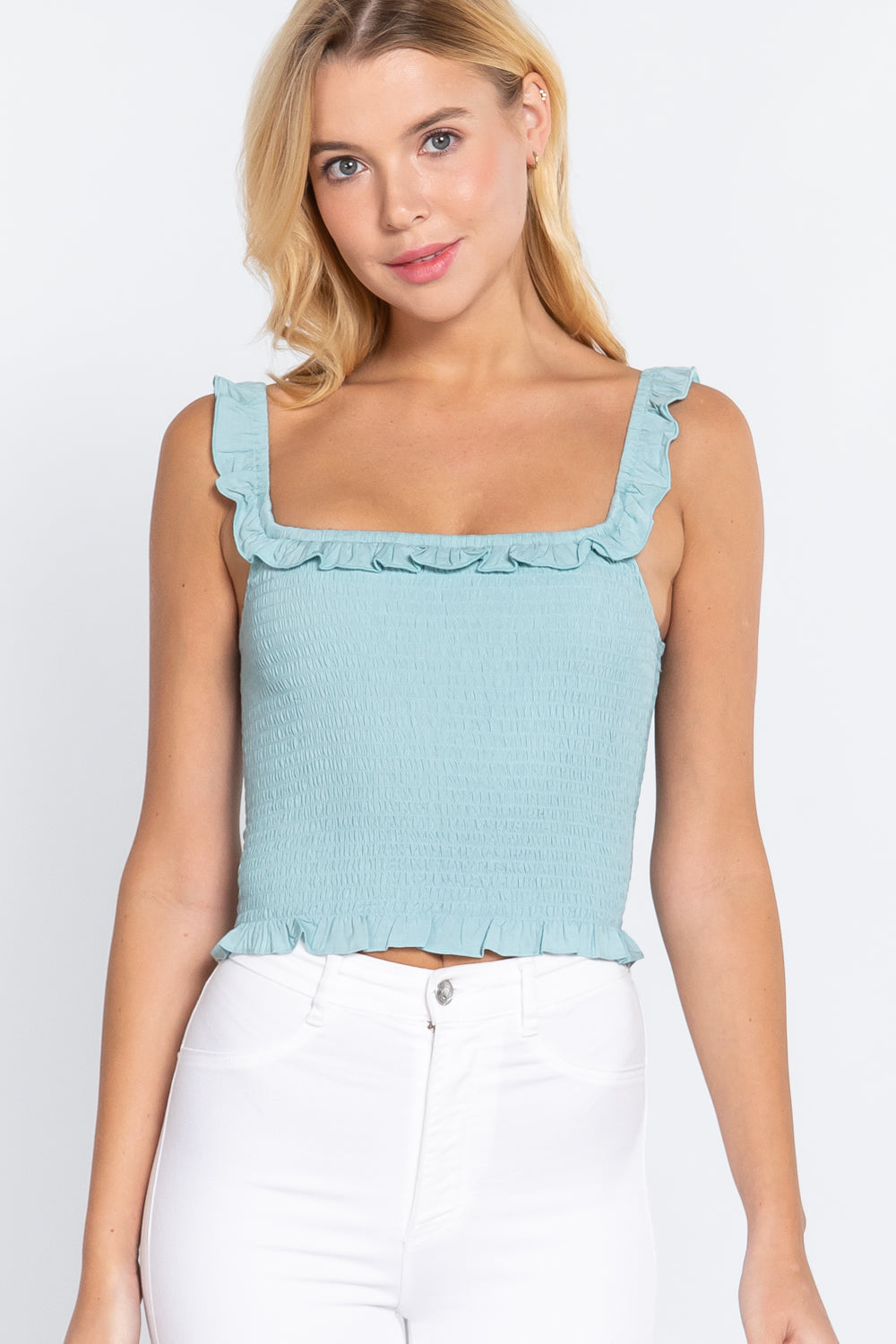 Smocking Ruffle Cami Woven Top - SIUM