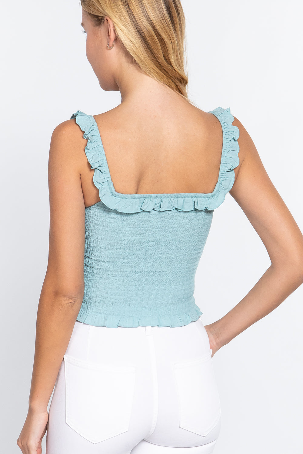 Smocking Ruffle Cami Woven Top - SIUM